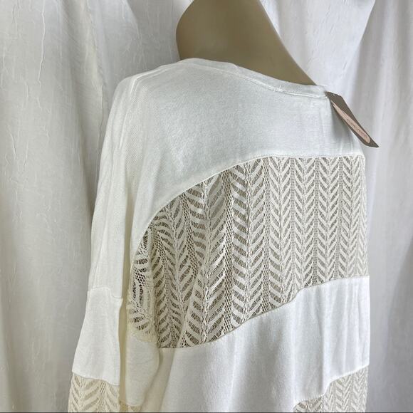 🫶🏼 NWT Cream Lace Panel Shirt Sheer Flowy Slouchy 3/4 Sleeves Forever 21 XS - Picture 12 of 16